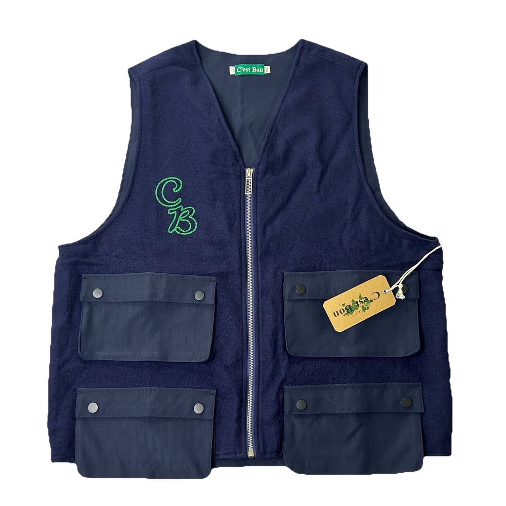 Cest' Bon Blue Vest Men's Large Streetwear Embroidered NWT